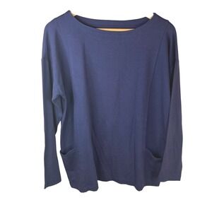Eileen Fisher Top Women's Size Small‎ Navy Long Sleeve Pocket Relaxed Fit Office